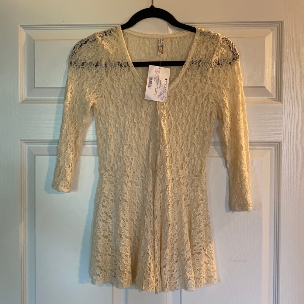 Free People Lace 3/4 Length Sleeve Top - Sz Sm